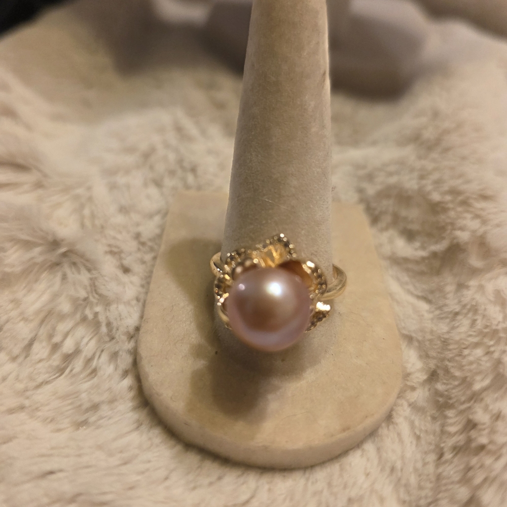 Gold Pearl Cocktail Ring - Pink Pearl Statement Ring